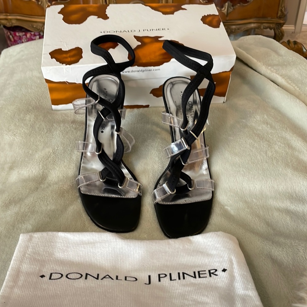 Donald Pliner Vintage Lynda Lucite w/ Black Ankle Strap Sandals